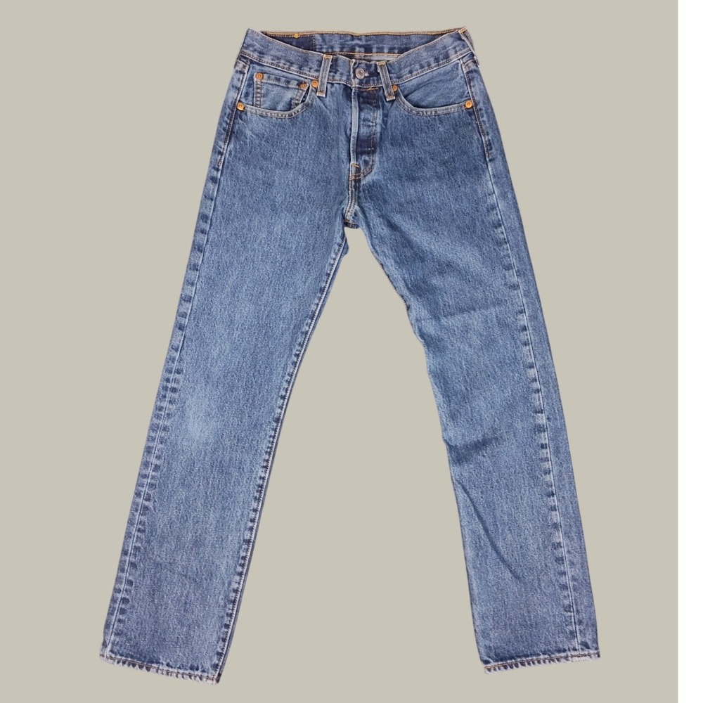 Levis 501 Original Fit Straight Leg Medium Wash Blue Denim Jeans W28 L30